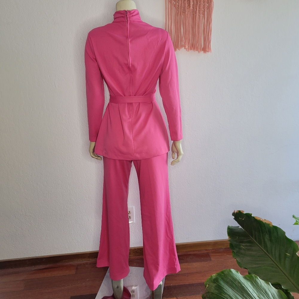 Vintage 70s Hot Barbie Pink Leisure Wear Pant Set - Picture 5 of 9